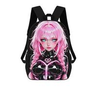 Anime Girl with Pink Hair And Braids Mochila Escolar Infantil Impresa En 3D 17inch Mochilas De Moda Para Niños De Primaria Y Secundaria