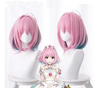 Anime Grls Yumemi Riamu Short Wig Cosplay Heat Resistant Synthetic Hair Pink Green Ombre Bob Wigs For Women Peruca