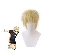 Anime Haikyuu !! Kei Tsukishima Corto Rubio Claro Rubio Fibra resistente al calor Cosplay Peluca + Gorro de peluca