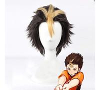 Anime Haikyuu !! Nishinoya Yuu Peluca Cosplay Disfraz Corto Negro y Rubio Pelucas de pelo sintético resistente al calor + Gorra de peluca gratis