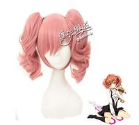 Anime Inu X Boku SS Roromiya Karuta Cosplay Peluca con dos Chip Ponytails Fiesta de Halloween Rosa Corto Rizado Pelucas de pelo sintético Peluca de un tamaño PL-297