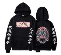 Anime japonés Gojo Satoru Itadori Yuji Suguru Geto Sudadera con Capucha Casual Dibujos Animados Suéter Estampado Suelto Manga Larga Hombre Ropa de Calle, Negro , S