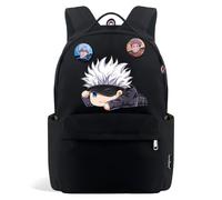 Anime Jujutsu Kaisen Mochila Bolso de escuela ligero con 2 insignias | Nuevo bolso de campus de semestre con gran capacidad para estupendos ideal para viajar de vuelta a la escuela Negro A