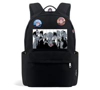 Anime Jujutsu Kaisen Mochila Bolso de escuela ligero con 2 insignias | Nuevo bolso de campus de semestre con gran capacidad para estupendos ideal para viajar de vuelta a la escuela Negro B
