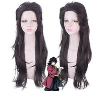 Anime Kamado Tanjirou Wigs Kimetsu No Yaiba Demon Slayer Cosplay Wig Long Curl Brown Synthetic Hair Party Costume Wig+Wig Cap