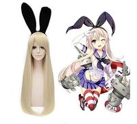 Anime Kantai Collection Shimakaze Pelucas de Cosplay 100cm Largo Oro Fibra resistente al calor Hairpiece Disfraz de fiesta de Halloween Peluca