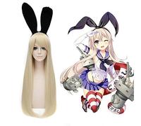 Anime Kantai Collection Shimakaze Pelucas de Cosplay 100cm Largo Oro Fibra resistente al calor Hairpiece Disfraz de fiesta de Halloween Peluca