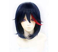 Anime Kill La Kill Matoi Ryuko Corto Azul Con Rojo Pelo Resistente Al Calor Cosplay Disfraz Peluca + Gorro De Peluca