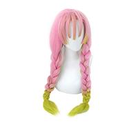 Anime Kimetsu no Yaiba Kanroji Mitsuri Cosplay Wig Long Ponytail Pink Green Ombre Synthetic Hair Braids Halloween