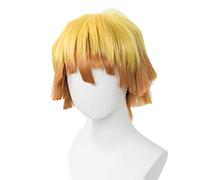 Anime : Kimetsu no Yaiba Zenitsu Agatsuma Short Golden Brown Wig Heat Resistant Hair Cosplay Costume Wigs +Cap+Track