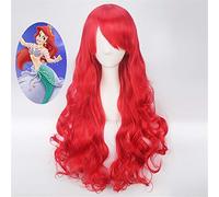 Anime Little Mermaid Princess Pelucas de Cosplay Rojo Pelo largo y rizado Pelo sintético Disfraz de fiesta de Halloween Cosplay Peluca + Gorra de peluca