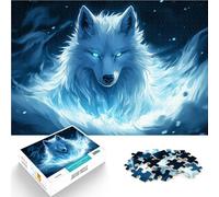 Anime Lobo Blanco con Llamas Azules Rompecabezas para Adultos 1000 Piezas Actividad Familiar con Piezas de Formas aleatorias Que se entrelazan Completamente 38x26cm