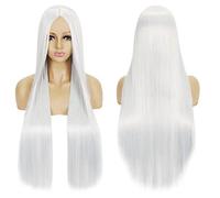 Anime Long Straight Cosplay Wig Synthetic Hair Pink Blue Red Grey Blonde Purple Black Halloween Costume Party Wigs For Women OneSize silverwhite