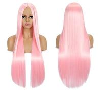 Anime Long Straight Cosplay Wig Synthetic Hair Pink Blue Red Grey Blonde Purple Black Halloween Costume Party Wigs For Women OneSize pink2