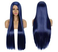 Anime Long Straight Cosplay Wig Synthetic Hair Pink Blue Red Grey Blonde Purple Black Halloween Costume Party Wigs For Women OneSize darkblue