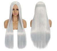 Anime Long Straight Cosplay Wig Synthetic Hair Pink Blue Red Grey Blonde Purple Black Halloween Costume Party Wigs For Women OneSize silver