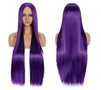 Anime Long Straight Cosplay Wig Synthetic Hair Pink Blue Red Grey Blonde Purple Black Halloween Costume Party Wigs For Women OneSize purple3