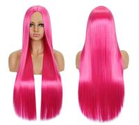 Anime Long Straight Cosplay Wig Synthetic Hair Pink Blue Red Grey Blonde Purple Black Halloween Costume Party Wigs For Women OneSize rosered