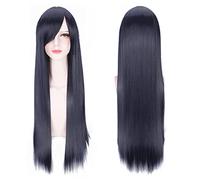 Anime Long Straight Cosplay Wig With Bangs Halloween Costume Blonde Red Black Blue Purple Grey Hair Wigs For Women OneSize darkblue