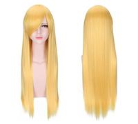 Anime Long Straight Cosplay Wig With Bangs Halloween Costume Blonde Red Black Blue Purple Grey Hair Wigs For Women OneSize yellow