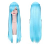 Anime Long Straight Cosplay Wig With Bangs Halloween Costume Blonde Red Black Blue Purple Grey Hair Wigs For Women OneSize lightblue