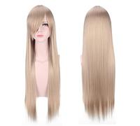 Anime Long Straight Cosplay Wig With Bangs Halloween Costume Blonde Red Black Blue Purple Grey Hair Wigs For Women OneSize blonde3