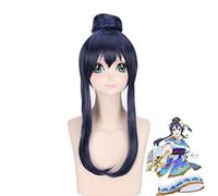 Anime Lovelive! Love Live Sonoda Umi Long Straight Mixed Blue Heat-resistant Fiber Hair Cosplay Wigs With Hair Bun