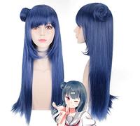 Anime LoveLive! Tsushima Yoshiko Cosplay Peluca para fiesta de Halloween Amor Cabello sintético en vivo con un moño Tsushima Yoshiko Blue Pelucas Talla única Tsushima Yoshiko 641