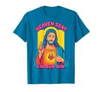 Anime Manga Jesús Sagrado Corazón Cristiano Retro Pop Art Azul Camiseta