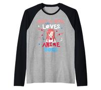 Anime Mujeres Adolescente Chica Que Ama Perros Cachorros Pugs Camiseta Manga Raglan
