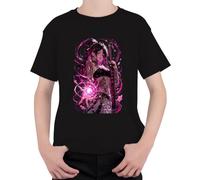 Anime Niña Katana Rosa Magia Japón Y2K Niños Camiseta, Negro , 128