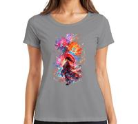 Anime Niña Kimono Japón Red Paraguas Y2K Camiseta Mujer, gris, L