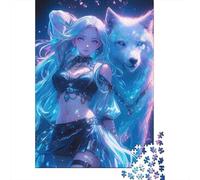 Anime niña Lobo compañero Rompecabezas 1000 Piezas para Aficionados Fin De Semana, Cartón Resistente, Decoración Mural, Regalo Primavera, Juego Cerebral 38x26cm/1000pcs
