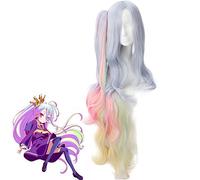 Anime No Game No Life Shiro 120cm Long Multi-color Ponytail Cosplay resistente al calor Peluca de disfraz PL-395