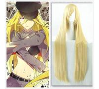 Anime Noragami Bishamon Blonde 100cm de largo Dorado Recto Resistente al calor Pelo sintético Accesorios de Cosplay Halloween + Gorra de peluca gratis