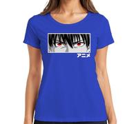 Anime Ojos Rojo Japonés Manga Otaku Camiseta Mujer, azul, XXL