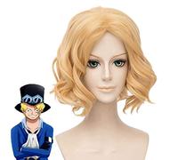 Anime One Piece Sabo Cosplay Peluca 30 cm Golden Curly Resistente al Calor Fibra Sintética Pelucas Disfraz Pelucas