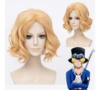 Anime One Piece Sabo Cosplay Wig 30cm Golden Curly Synthetic Hair Heat Resistance Fiber + Wig Cap