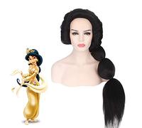 Anime Princess Jasmine Wig Cosplay disfraz Aladdin y la lámpara mágica Mujeres largas pelucas de pelo sintético negro resistente al calor PL-693