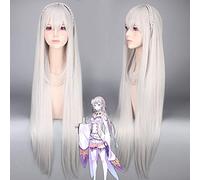 Anime Re: Zero Starting Life In Another World Peluca de cosplay gris plata Peluca larga y recta Cabello Emilia Trenzado Cosplay Pelucas de peluca Un tamaño Emilia peluca PL-510