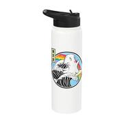 Anime retro Ghost Surfing Great Wave Kawaii Rainbow Stainless Steel Insulated Water Bottle