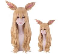 Anime Role Play For Kda Ahri Cosplay Wig Long Wavy Halloween Party Blonde Synthetic Hair With Ears