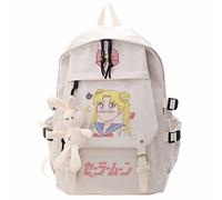 Anime Sailor Moon Nylon Cartoon Blanco Mochila,Moda Impermeable Bolsa De Escuela Bolsa De Colegio Tsukino Usagi,Blanco-5,L
