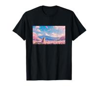 Anime Shiba Inu Bajo Sakura árbol con Monte Fuji Camiseta