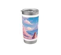 Anime Shiba Inu Bajo Sakura árbol con Monte Fuji Vaso térmico de acero inoxidable de doble pared