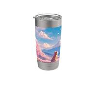 Anime Shiba Inu Bajo Sakura árbol con Monte Fuji Vaso térmico de acero inoxidable de doble pared
