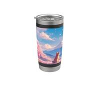 Anime Shiba Inu Bajo Sakura árbol con Monte Fuji Vaso térmico de acero inoxidable de doble pared