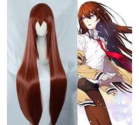 Anime Steins Gate Makise Kurisu Christina 80 cm largo recto castaño resistente al calor pelo sintético Cosplay disfraz peluca + peluca gratis