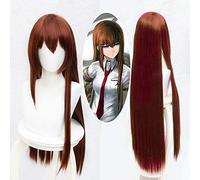 Anime Steins Gate Makise Kurisu Christina Asistente Marrón Recto Peluca Larga Peluca Cosplay 80cm Halloween + Gorra de Peluca Gratis 3