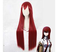 Anime Steins Gate Makise Kurisu Christina Assistant Auburn Straight 100cm / 1M Peluca de Cosplay de pelo sintético recto largo + gorro de peluca